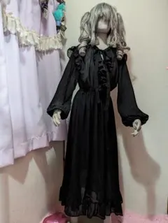 フリル ロングワンピース ロリータ ゴスロリ シースルー