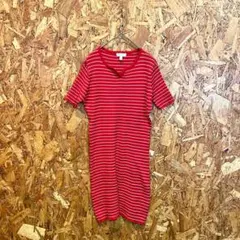 ESPRIT 膝丈ワンピース ニットワンピース フレア ボーダー レッド