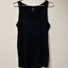エーエヌエー タンクトップ Vネック 裾ラウンド 無地 L 黒 レーヨン