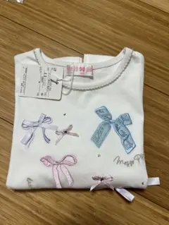 リボンイッパイ裾スカラップ長袖Tシャツ　メゾピアノ　120cm