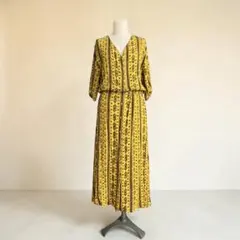 〔ワンピース〕 黄色　総柄　Mサイズ 春夏　羽織　エスニック柄