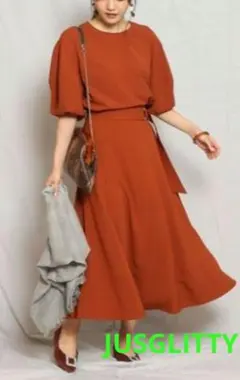 美品☆JUSGLITT 袖ボリュームブラウス&スカート セットアップ オレンジ