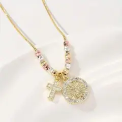 クロスペンダント ネックレス ペンダント ゴールド コインチャーム ナチュラル