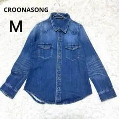 クルーンアソング◆長袖　デニムシャツ(Ｍ)ブルー　カジュアル　厚手　秋冬