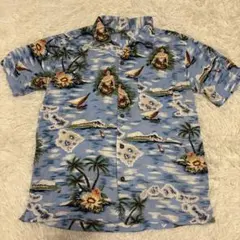 ヴィンテージ LIVING ISLAND アロハシャツ M レーヨン100 水色のサムネイル