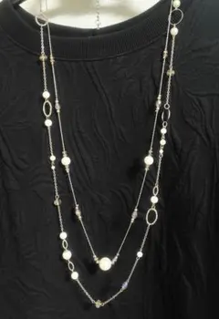 長さ約45cm★パール系とビーズのロングネックレス