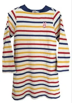 【美品】ミキハウス ホットビスケッツ マルチボーダー ワンピース 100cm