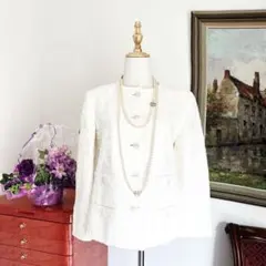 極美品　CHANELシャネル　 カメリアレース ノーカラー　ジャケット ホワイト 2026年最新】CHANEL カラー：ホワイト系 レディース ノーカラー
