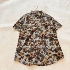 High quality product 半袖シャツ 花柄 ストライプ ブラウン