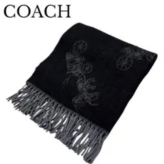 COACH ホースアンドキャリッジ デザイン マフラー 馬車 総柄 ブラック