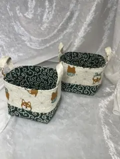 柴犬柄の布製収納バスケット2個セット