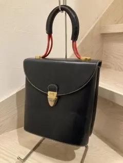 orlandi valentinoハンドバッグ レザー イタリア製　ネイビー