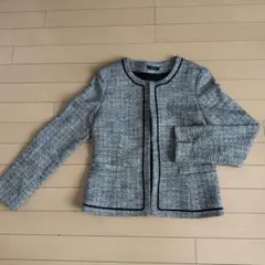 ノーカラージャケット ツイード調 ブラック系