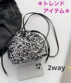 新品✨2wayショルダーバッグ　シルバーバッグ　スパンコール巾着バッグ　夏　人気のサムネイル