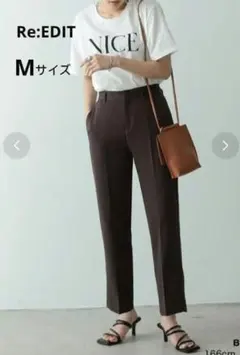 ストレートパンツ スラックス バッグスリット ブラウン リエディ M