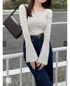 GRL スクエアネックフレアスリーブリブニットトップス[k9153c]