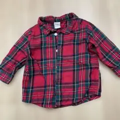 H&M 赤・緑 チェック柄 長袖シャツ 68