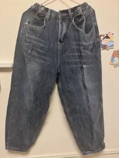 ダークグレー ハイウエスト デニム 裹起毛