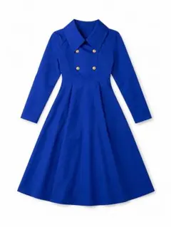 SHEIN CURVE ロイヤルブルー ダブルボタン フレアワンピースのサムネイル