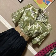 レトロ古着 総柄 オープンカラー 半袖ブラウス ヴィンテージ 古着