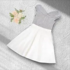 レッセパッセ ボーダー× チュール ドッキングワンピース 膝丈 グレー 白 S