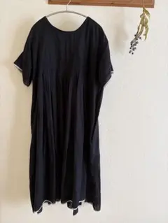 美品】maison de soil 手織り リネンドレス 黒 裾ライン - メルカリ