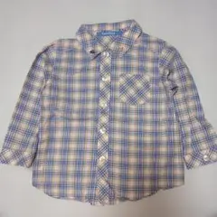90★ファミリア★くるま＆ファミちゃん刺繍襟！チェック柄シャツ★