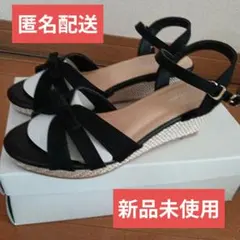 【新品未使用】Honeys Glacier ウエッジリボンサンダル　ブラックМのサムネイル