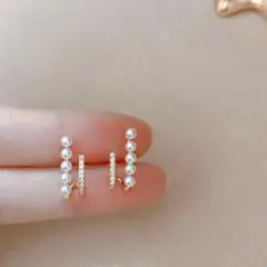 パール ジルコニア ピアス ゴールド 2連 結婚式 卒業式