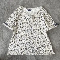 PINK HOUSEピンクハウス　ブルーベリー柄　Tシャツ　リボン　コットン綿Lのサムネイル