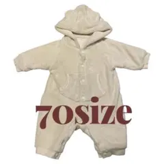 フリース　ロンパース　アウター　アイボリー　ホワイト　ジャンプスーツ　70