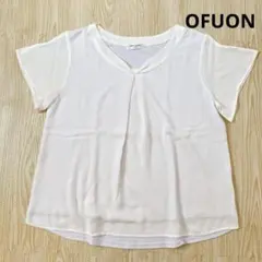 OFUON 【M】レディース半袖ホワイトトップス　ブラウス