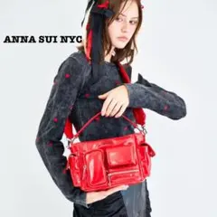 ☆アナスイ　マルチポケットチビバッグ　ハンド　ショルダー　エナメル　レッド