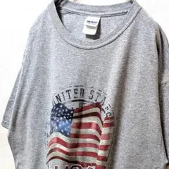 ギルダン USA星条旗 ロゴ Tシャツ グレー 灰色 L 古着
