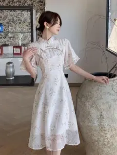 チャイナドレス ひざ丈 花柄 デート パーティー イベント 可愛い