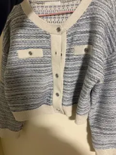 Chico 青と白のストライプカーディガン