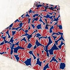 ROSE BUD フラワープリント フレアスカート ネイビーのサムネイル