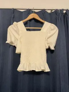 アイボリー シャーリング トップス 半袖