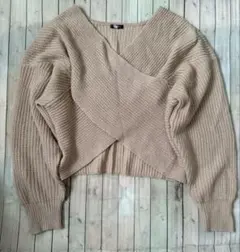 レディース　ニット　フロントクロス　ゆったり　L 大きいサイズ　可愛い