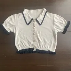 GRL クロップドニット 半袖 ホワイトパールボタン