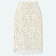 UNIQLOユニクロ　レーススカート（S）花柄　ケミカル　透かし編み　白系