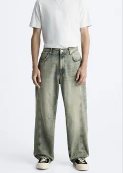 【完売品】ZARAバギージーンズ　ウォッシュドデニム40