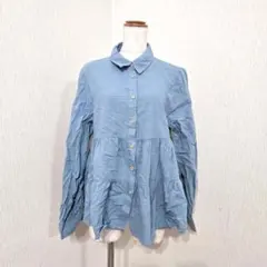 FORT POINT ティアードシャツ リネン混ブラウス （M）薄手 ブルー系
