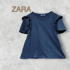 ZARA　美品　フリル付き　黒　ブラック　半袖Tシャツ　透け感あり