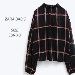 a3597▶ザラベーシック　長袖シアーブラウス【EUR XS】ブラック　チェック