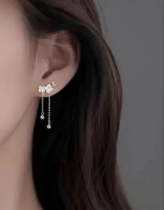 花モチーフ シルバーポスト ピアス チェーン エレガント