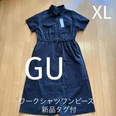 【新品タグ付】GU ワークシャツシャツワンピース 半袖ブラック XLのサムネイル