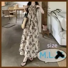 花柄ノースリーブロングワンピース M.L