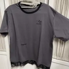 辻希美アンジュシャルム☆レース裾刺繍ロゴTシャツ☆Lサイズ☆グレー☆【新品】のサムネイル