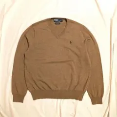 【Ralph Lauren】90sイタリア産メリノウール製ロゴ刺繍Ｖネックニット